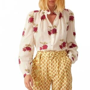 NEW ALIX OF BOHEMIA annabel cerise rosette shirt in ivory